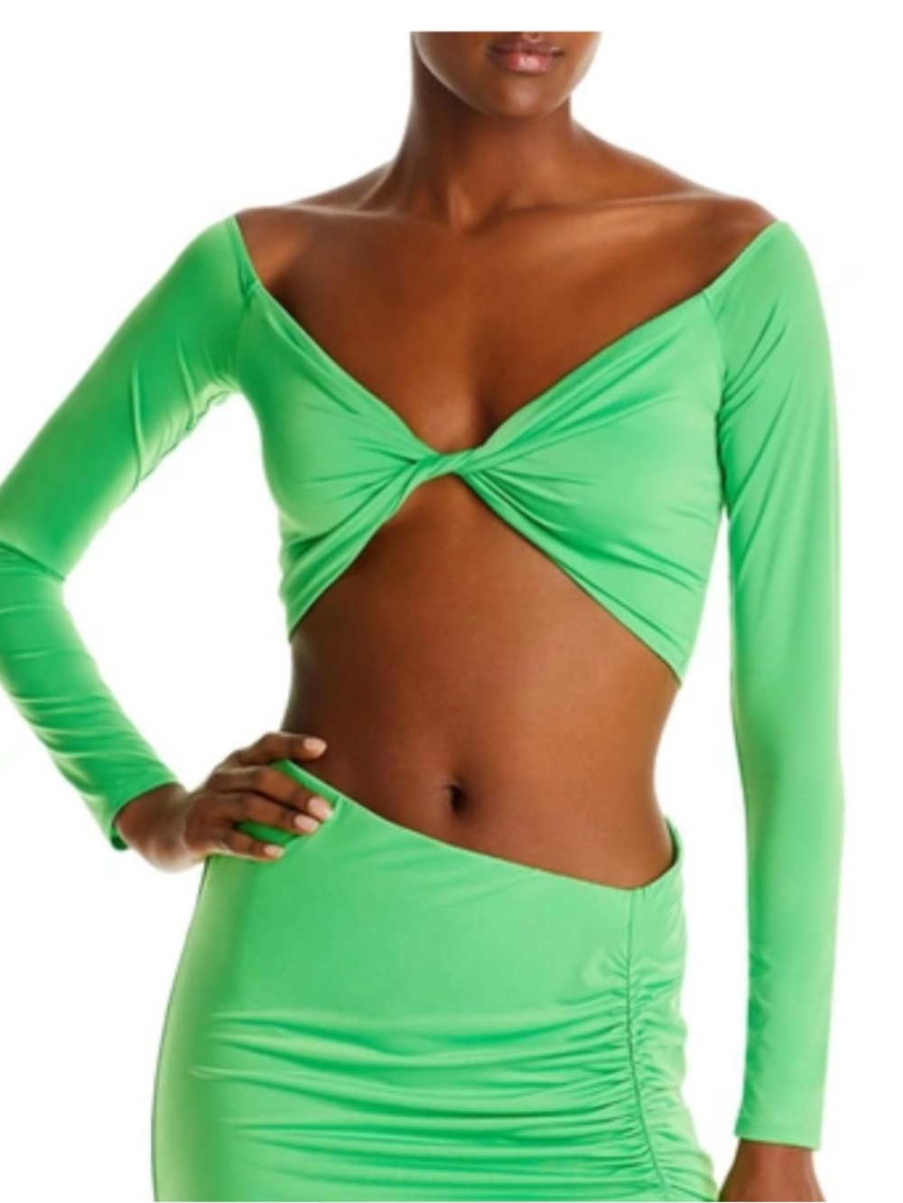AFRM Ally Off-the-shoulder Crop Top In Green